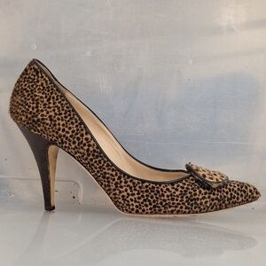 Oscar de la Renta Pointy Toe Calf Hair Leopard Pumps Heels Size 38 7.5 -8